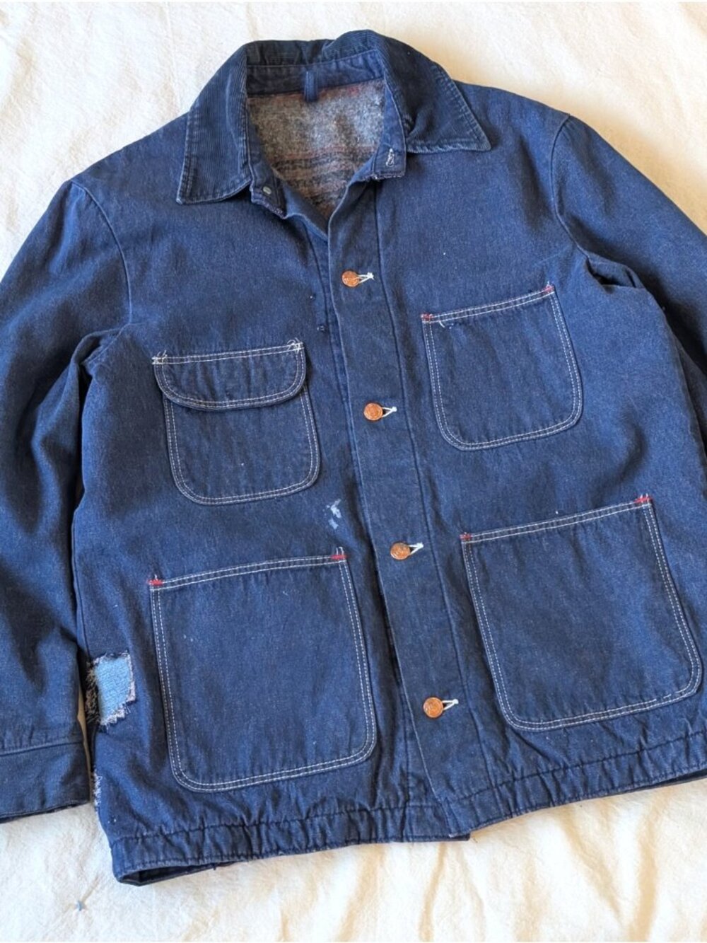 Vintage Wrangler 60s 70s Blanket Lined Chore Coat Distressed Repaired MD/LG USA